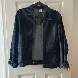 H&M Dark Blue Striped Jean Jacket